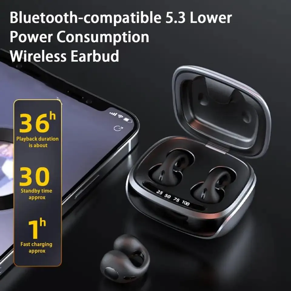 Handsfree Wireless Earbud Long Standby Time Ear-clip Earphone Bone Conduction Game Playing JX80