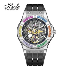 HAOFA Automatic Sapphire Mechanical Rainbow Watch Luxury Skeleton Rhinestone Case Waterproof 1913S