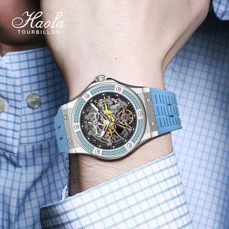 HAOFA Automatic Sapphire Mechanical Rainbow Watch Luxury Skeleton Rhinestone Case Waterproof 1913S