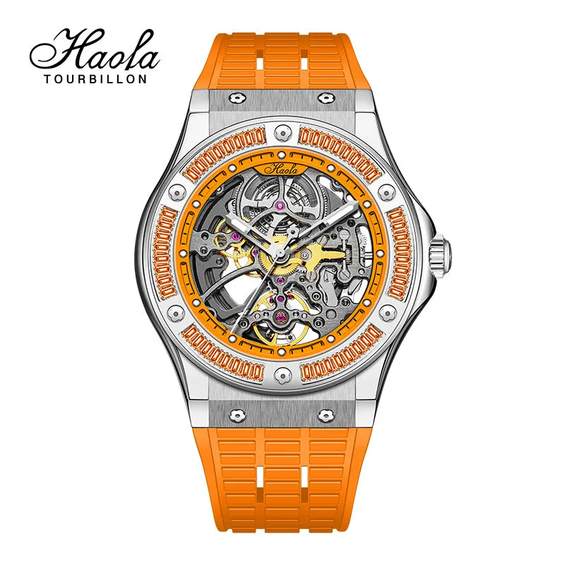 HAOFA Automatic Sapphire Mechanical Rainbow Watch Luxury Skeleton Rhinestone Case Waterproof 1913S