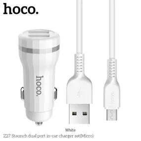 HOCO Z27 Dual Port Car Charger with Micro USB Cable White