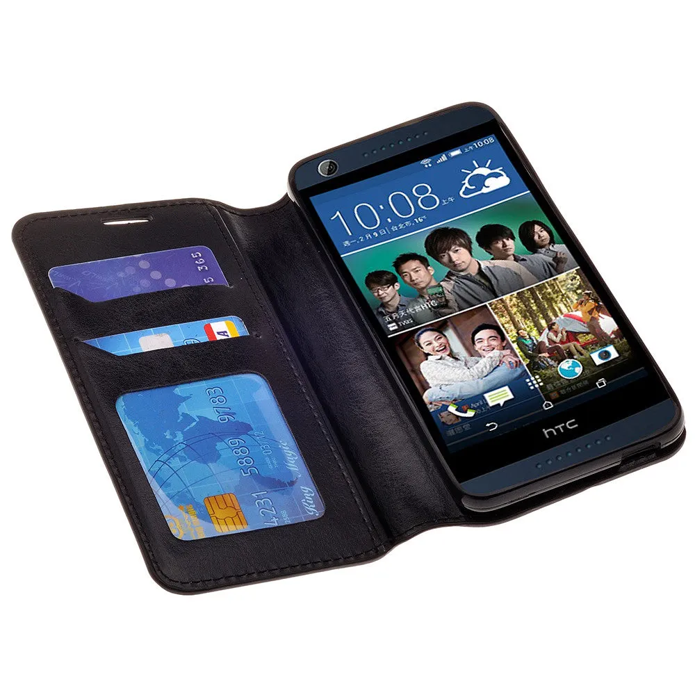 HTC Desire 626 Case, Wallet Case, Pu Leather Wallet [Kickstand] Case with ID & Credit Card Slots - Black