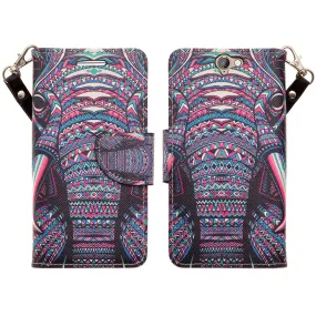 HTC One A9 Case, Wrist Strap Magnetic Fold[Kickstand] Pu Leather Wallet Case with ID & Credit Card Slots for HTC One A9 - Tribal Elephant