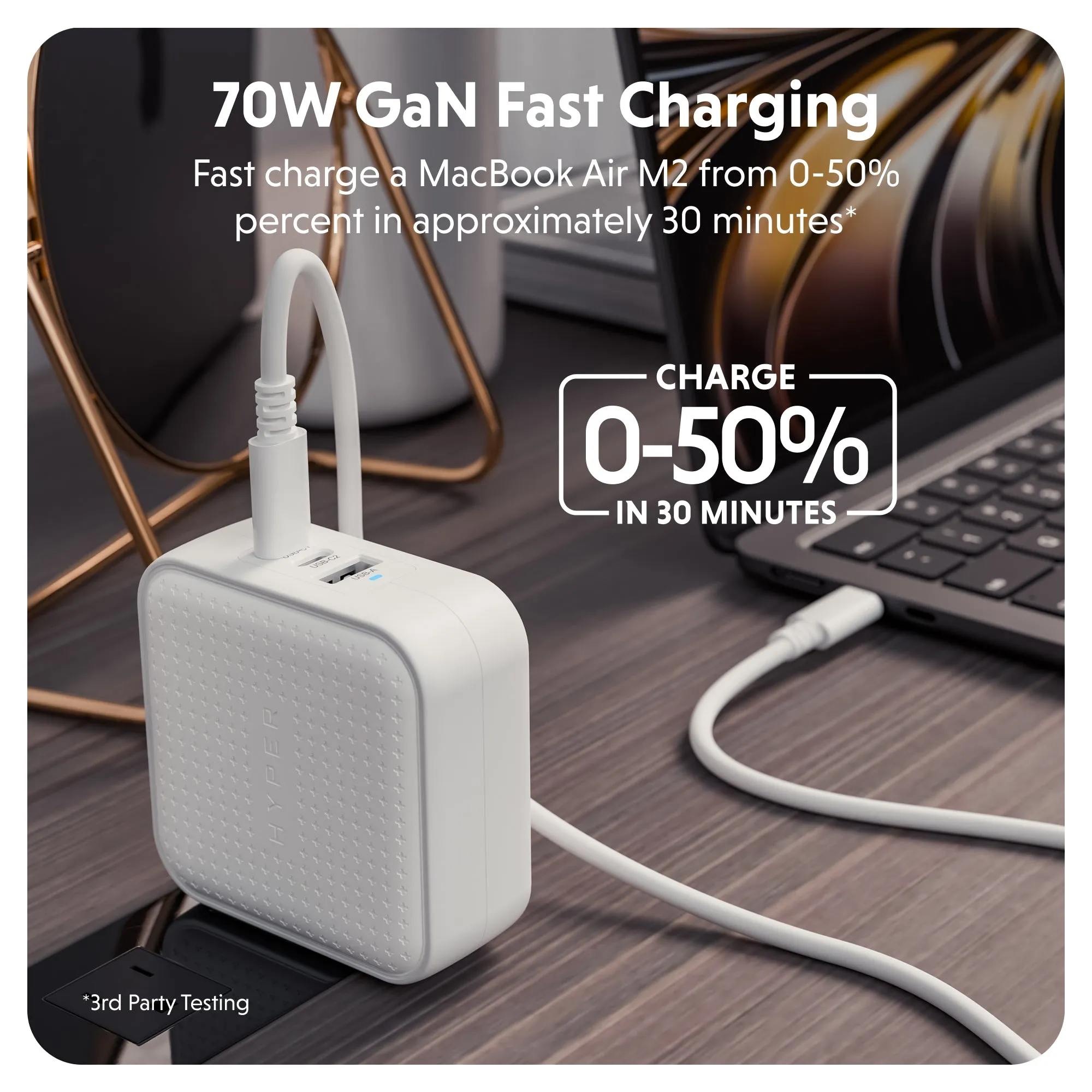 HyperJuice® 70W USB-C GaN Travel Charger - White