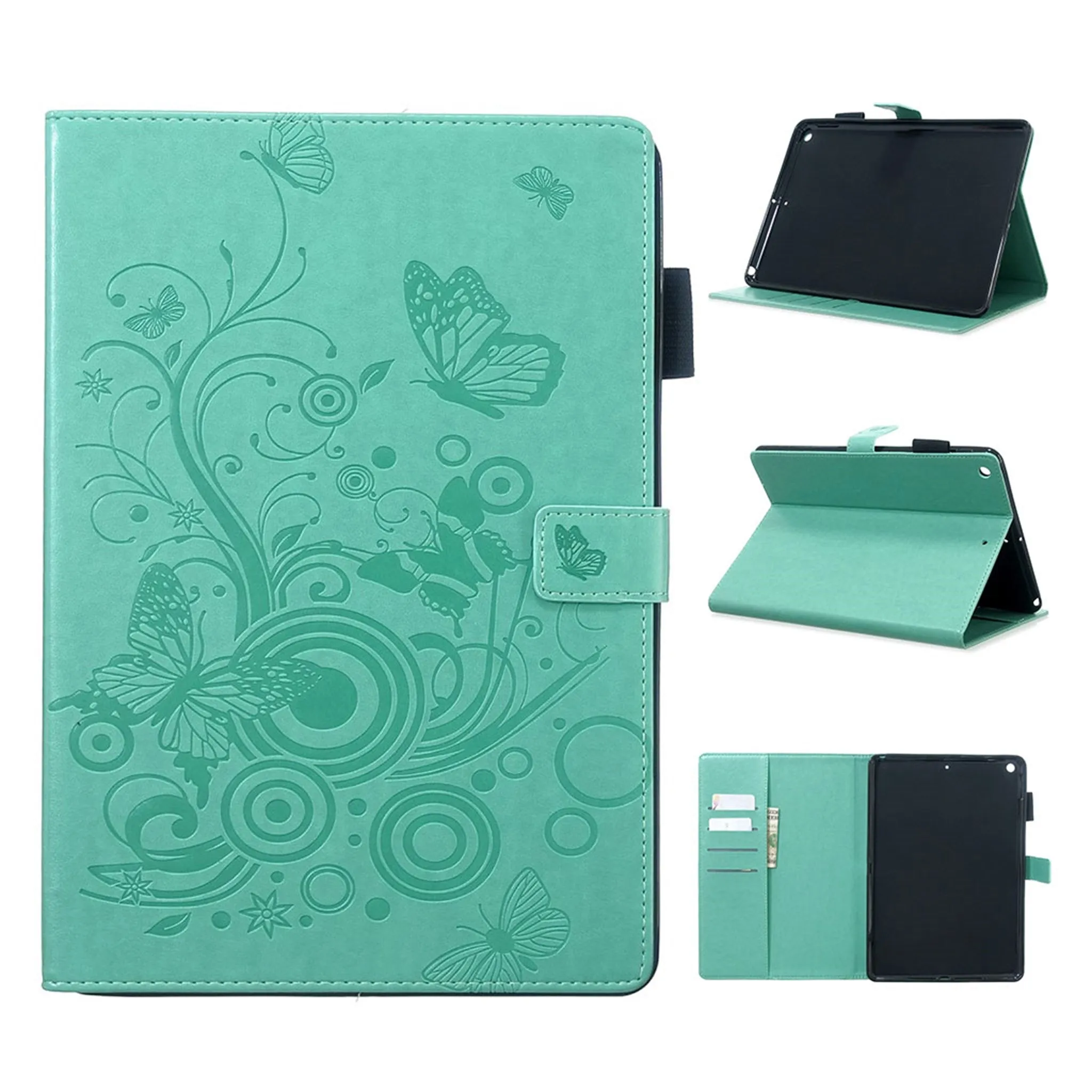 iPad 10.2 (2019) imprint butterfly leather flip case - Cyan