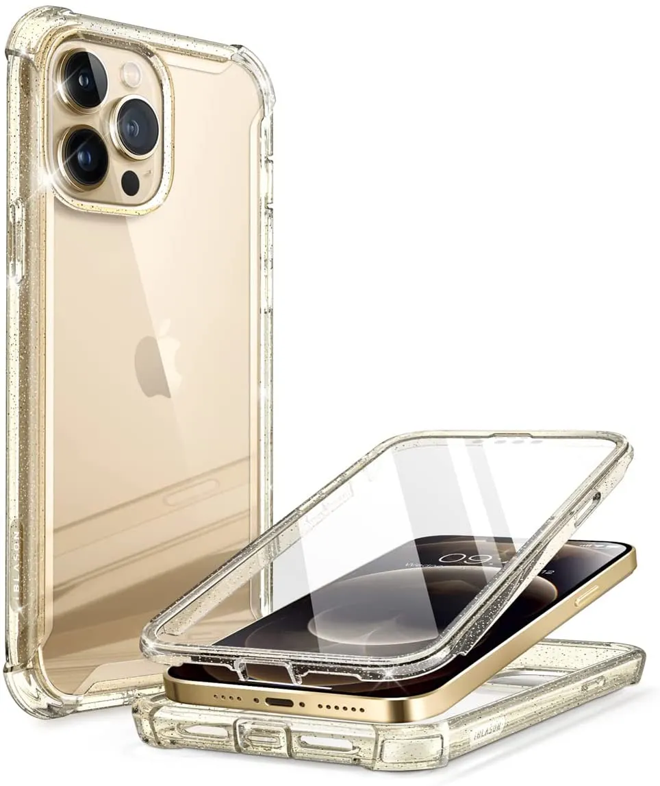 iPhone 13 Pro Max 6.7 inch Dual Layer Rugged Bumper Case Screen Protector Beige/Gold