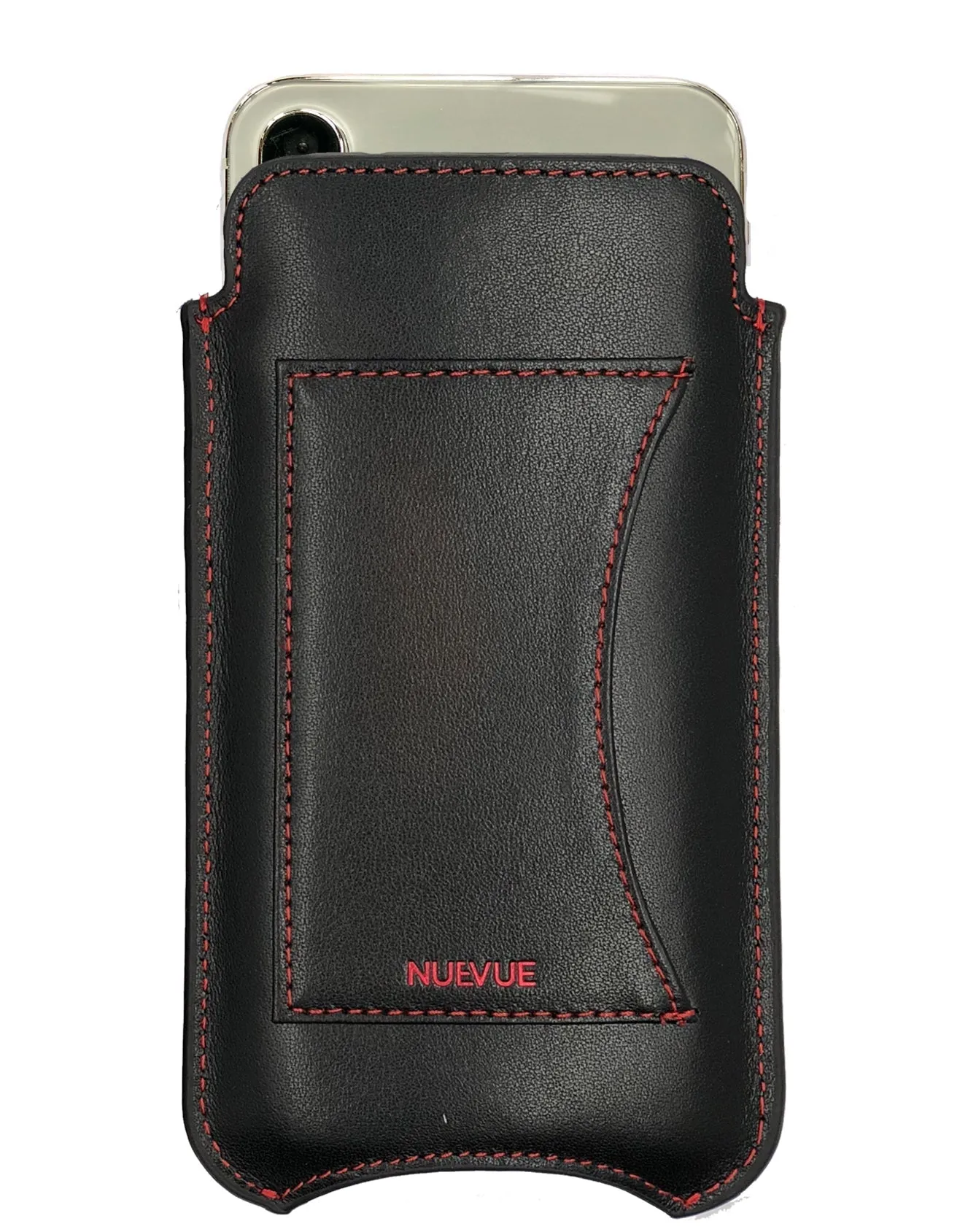 iPhone 16 / 16 Pro Black/Red Leather Wallet Case with NueVue Patented Antimicrobial, Germ Fighting and Screen Cleaning Technology