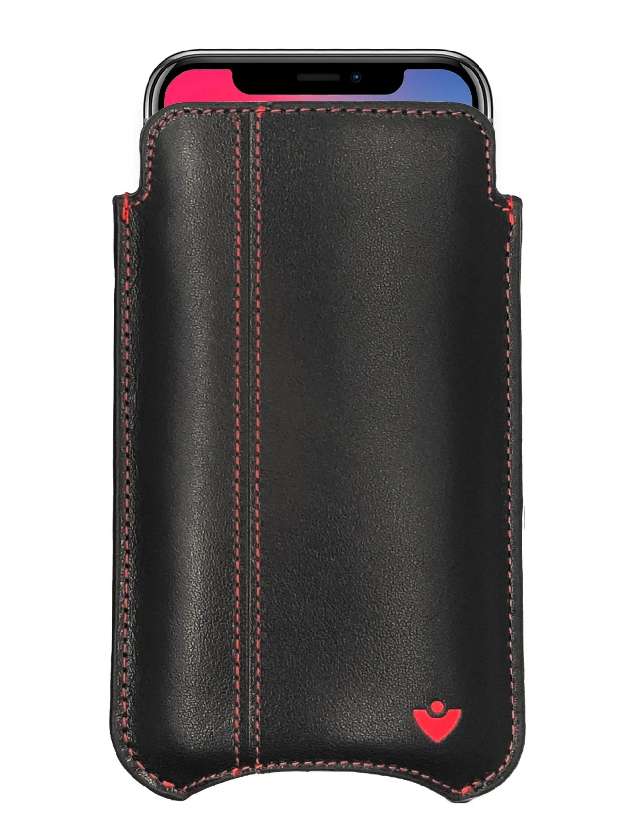 iPhone 16 / 16 Pro Black/Red Leather Wallet Case with NueVue Patented Antimicrobial, Germ Fighting and Screen Cleaning Technology