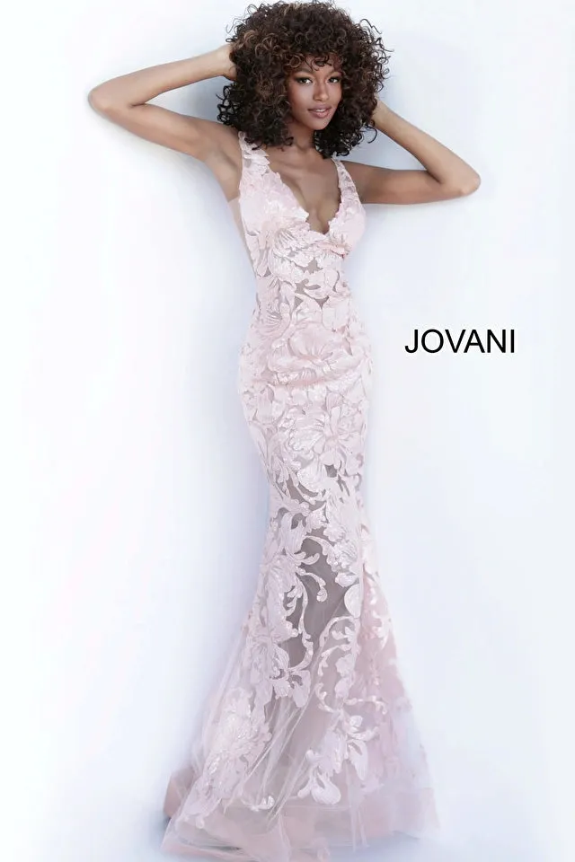 Jovani - 60283 - Sequin Floral Applique Sleeveless Prom Dress