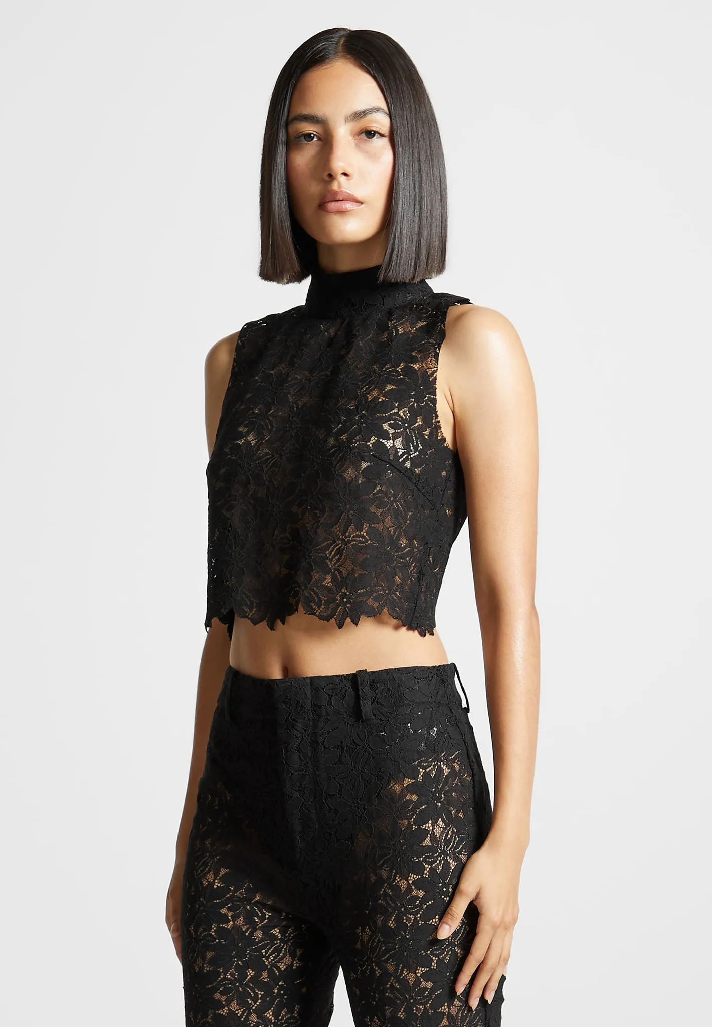 Lace Open Back Top - Black