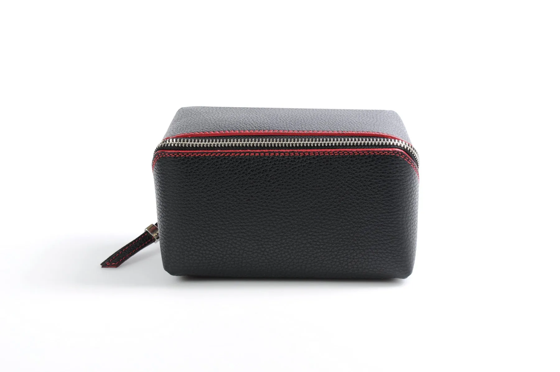 Leather Travel Case -  Onyx Black Red Trim