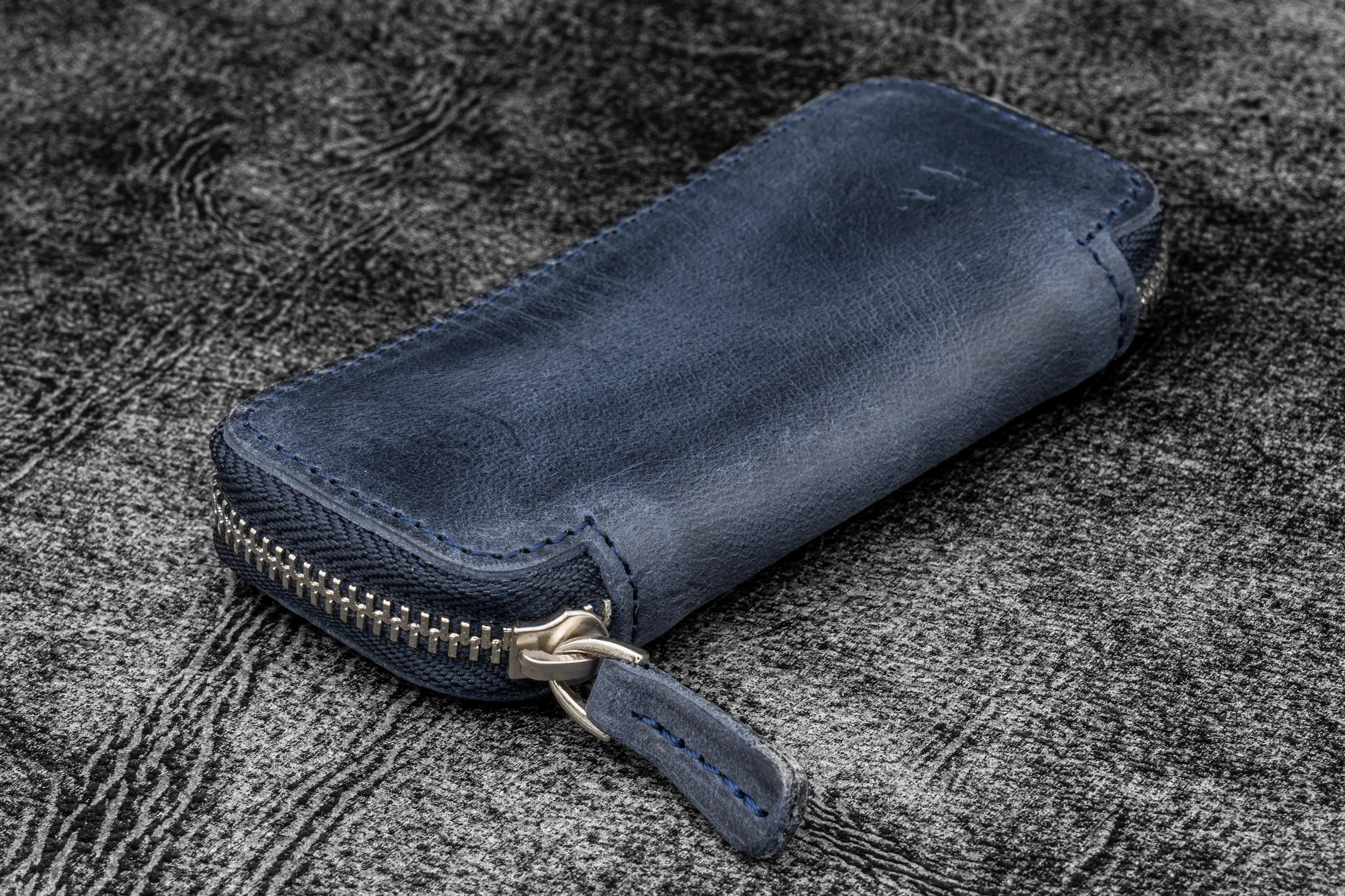 Leather Zippered Double Pen Case for Kaweco - Pocket Pen - C. H. Navy Blue