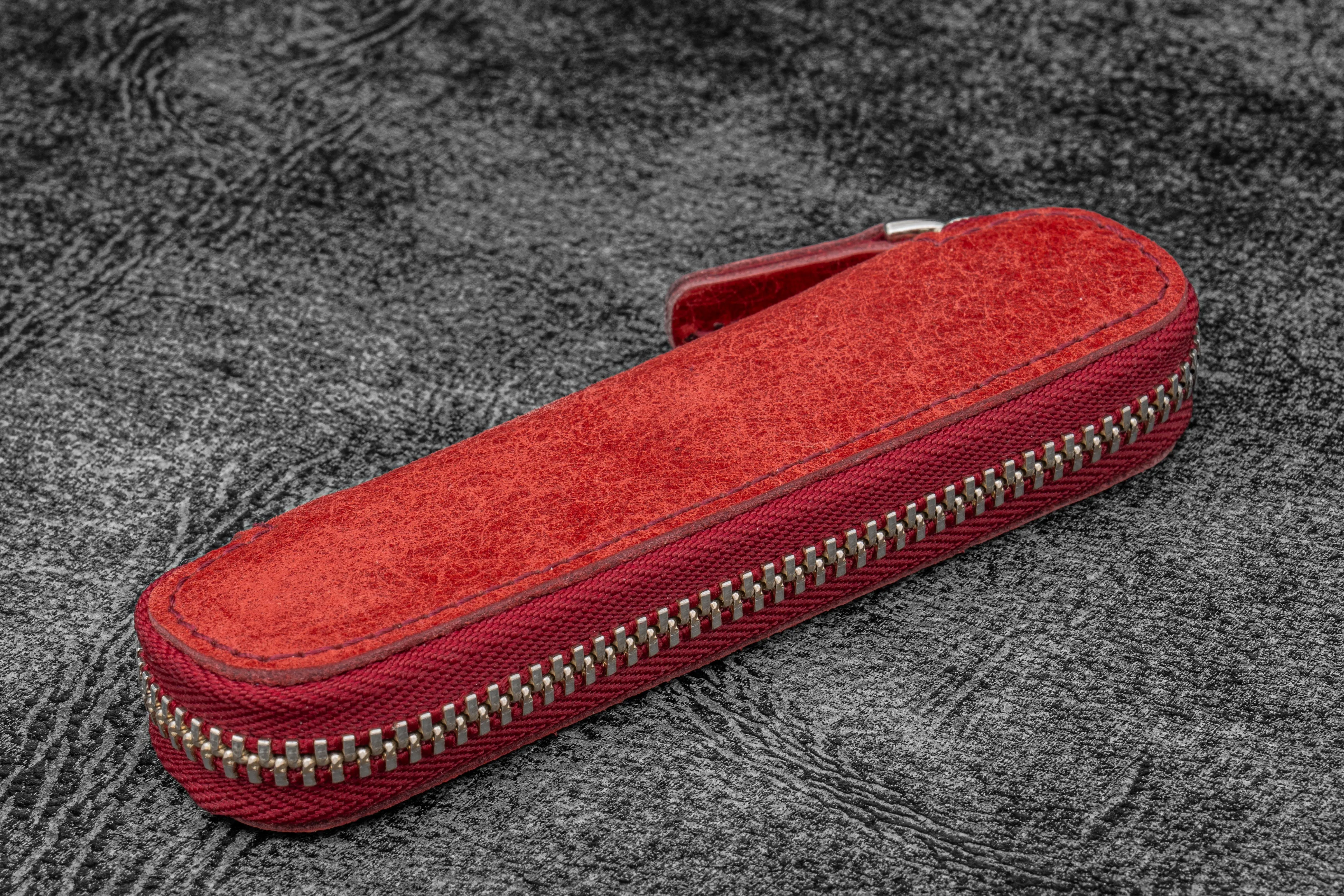 Leather Zippered Single Pen Case for Kaweco - Pocket Pen - Carmine Red