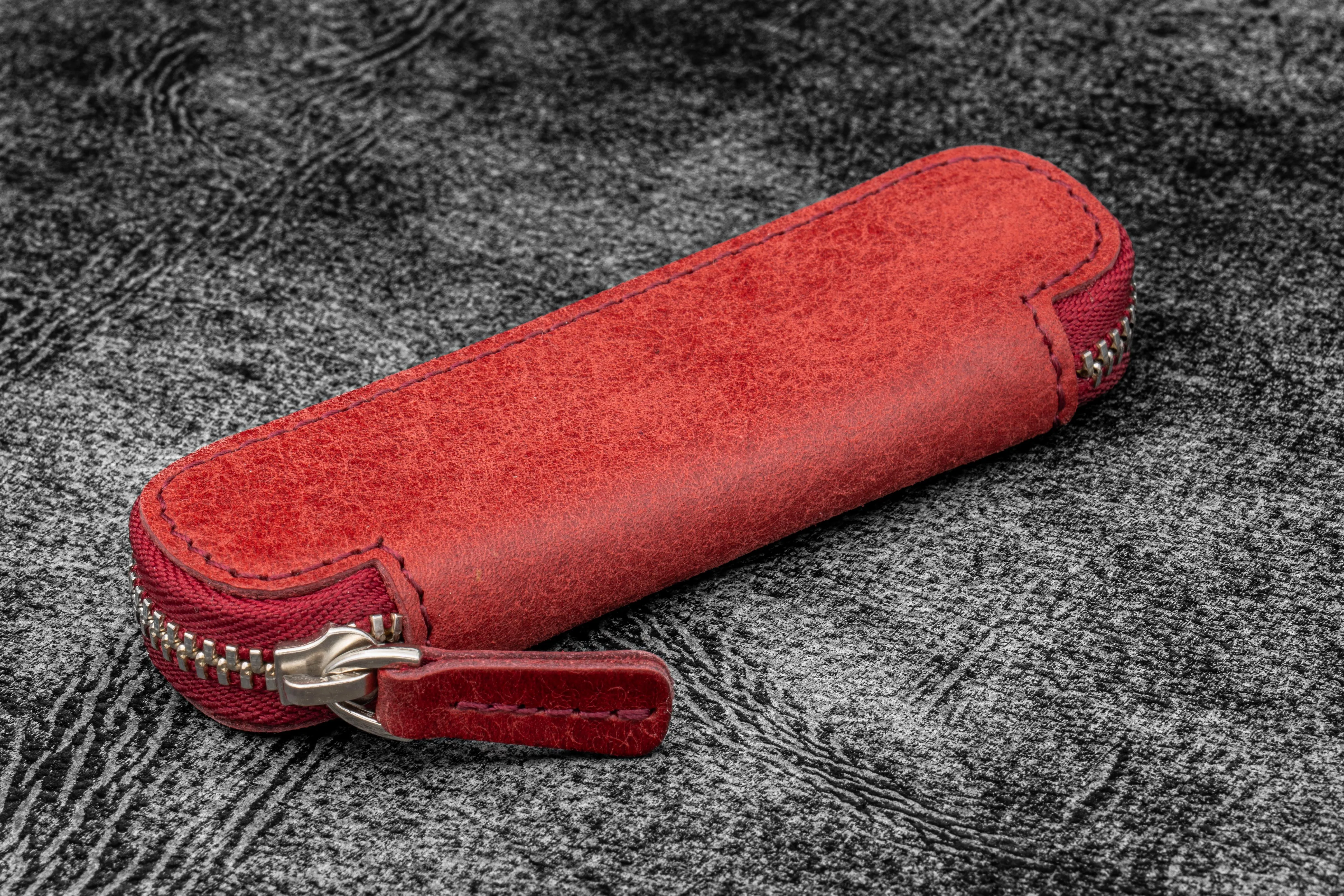 Leather Zippered Single Pen Case for Kaweco - Pocket Pen - Carmine Red