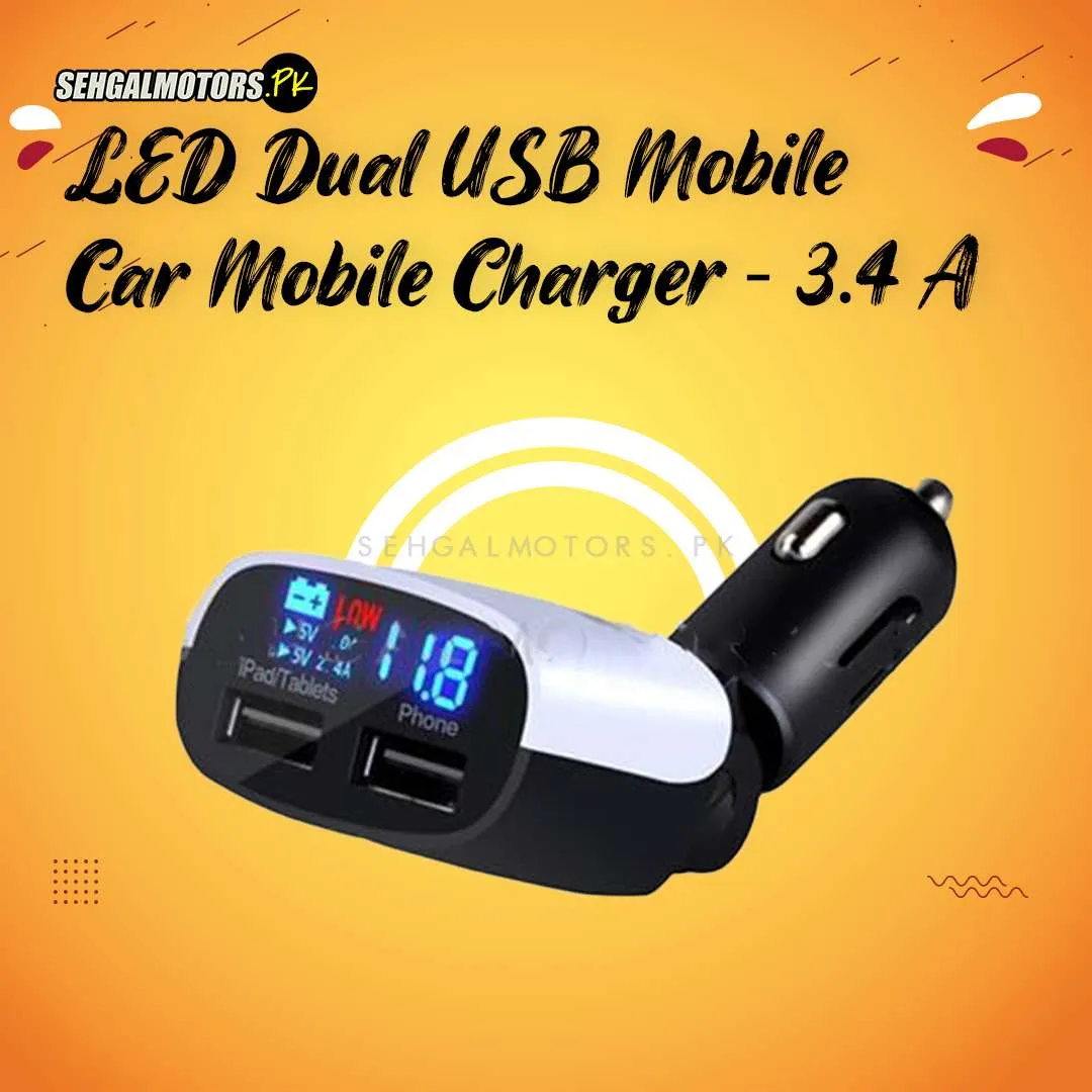 LED Dual USB Mobile Car Mobile Charger - 3.4 A - Dual Usb Car Cigarette Charger With Led Display | Universal Mobile Phone Car Charger