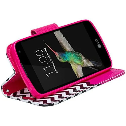 LG Optimus Zone 3 Cases | LG K4 Cases | LG Spree Cases | LG Rebel Cases, Wrist Strap Magnetic Flip Folio [Kickstand Feature] Pu Leather Wallet Case with ID & Credit Card Slot - Hot Pink Anchor