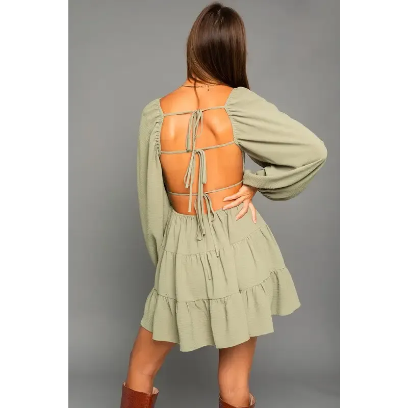 Long Sleeve Open Back Dress