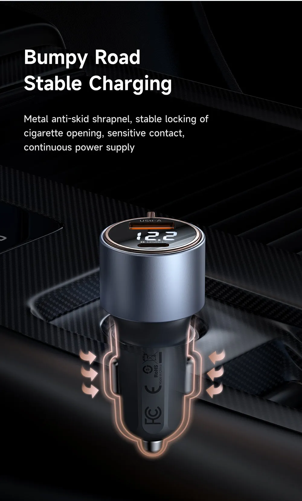 Mcdodo CC-369 | 75W PD Car Charger With Digital Display | Dual Ports (Type-C & USB)