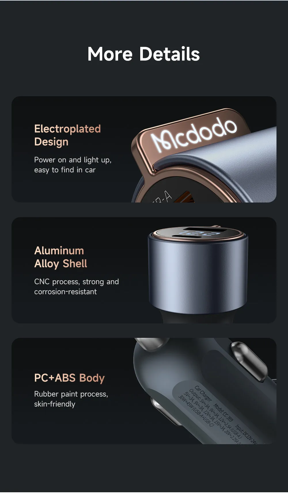 Mcdodo CC-369 | 75W PD Car Charger With Digital Display | Dual Ports (Type-C & USB)