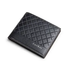 Men PU Leather Retro Casual Embossed Plaid Pattern Multi Card Slot Trifold Card Holder Wallet