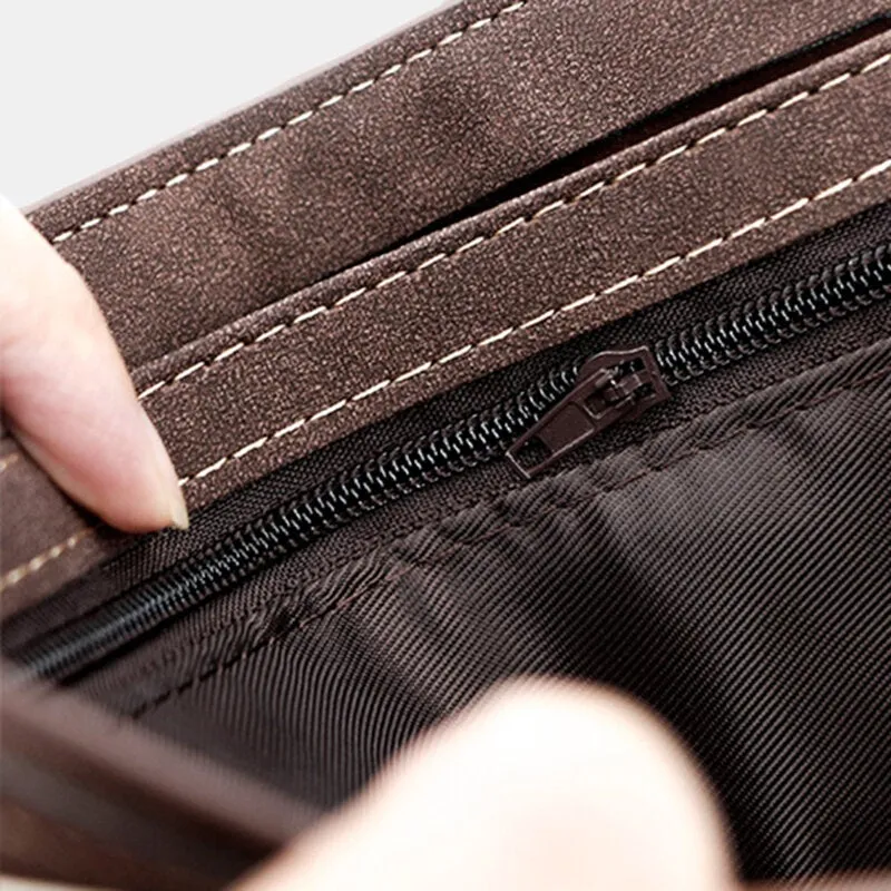 Men PU Matte Leather 9 Card Slot Card Holder Fashion Short Bifold Outer Button Coin Purse Money Clip Wallet