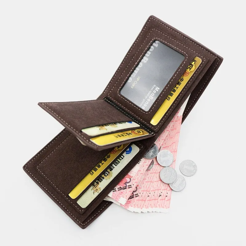 Men PU Matte Leather 9 Card Slot Card Holder Fashion Short Bifold Outer Button Coin Purse Money Clip Wallet