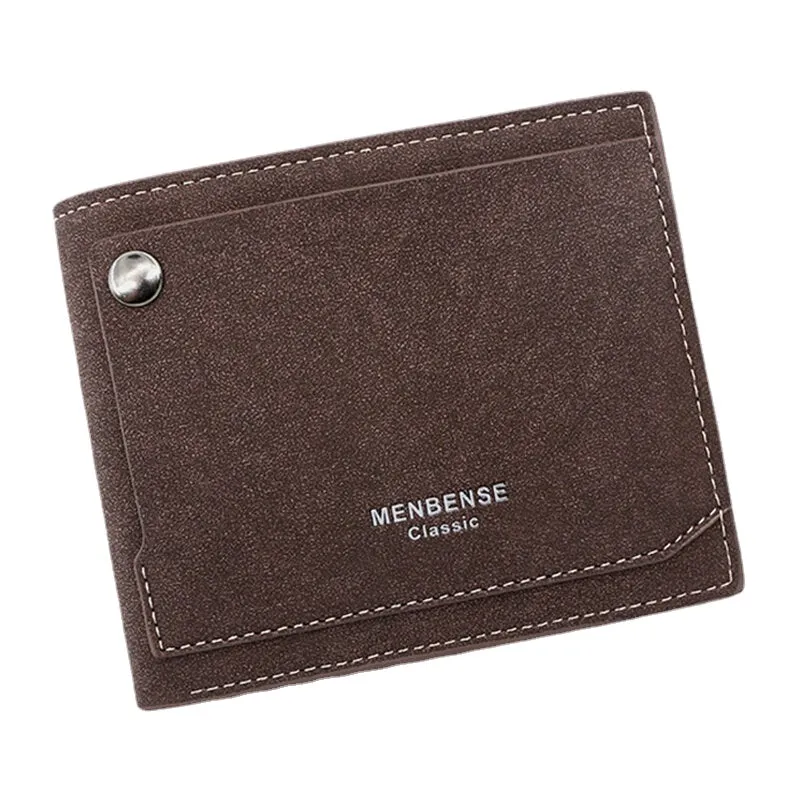 Men PU Matte Leather 9 Card Slot Card Holder Fashion Short Bifold Outer Button Coin Purse Money Clip Wallet