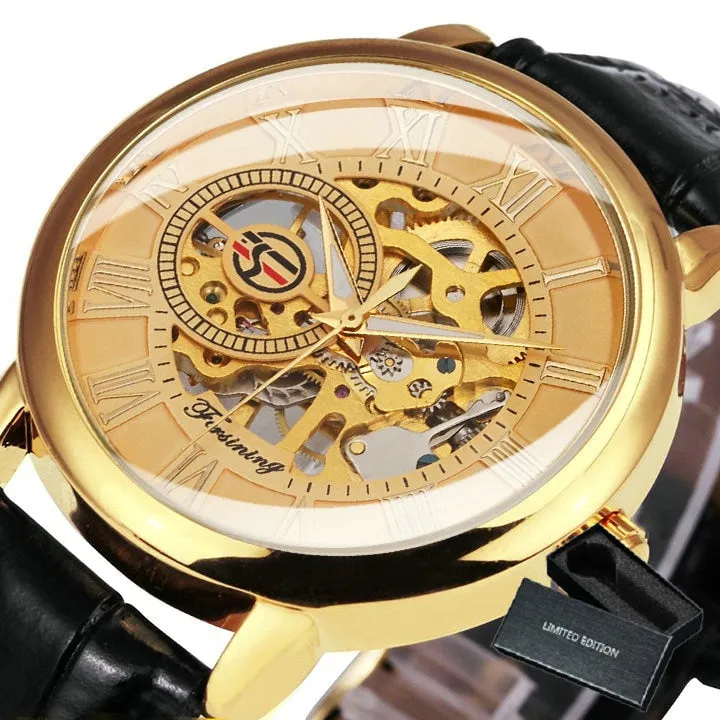 Men's Luxury Black Gold Skeleton Watches