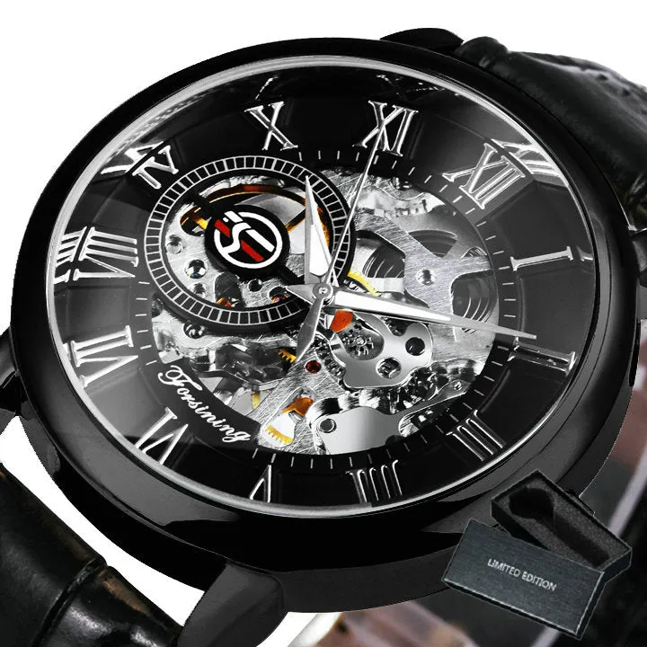 Men's Luxury Black Gold Skeleton Watches