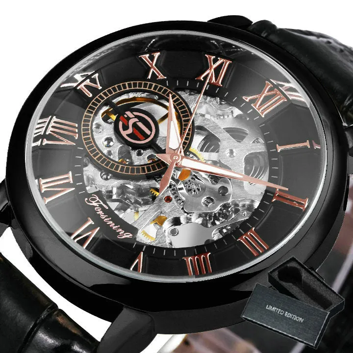 Men's Luxury Black Gold Skeleton Watches