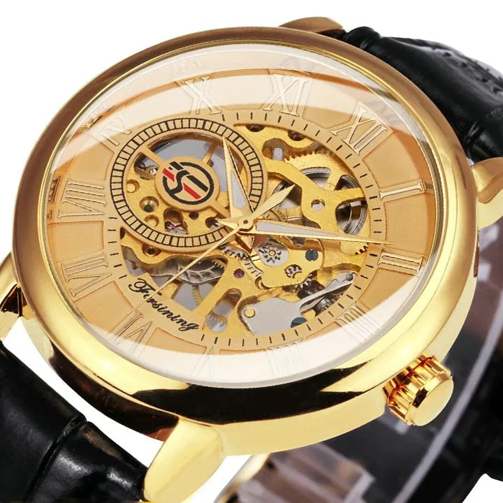 Men's Luxury Black Gold Skeleton Watches