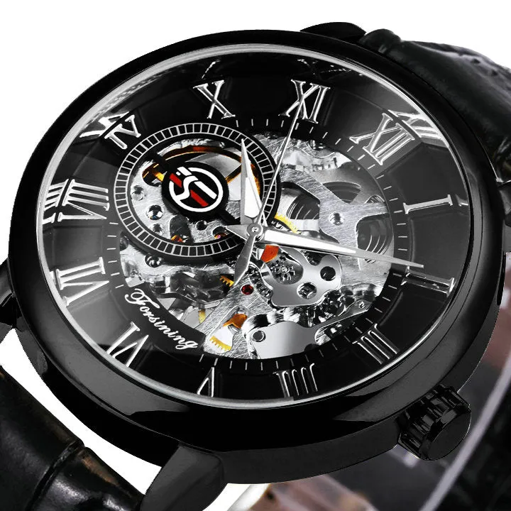 Men's Luxury Black Gold Skeleton Watches