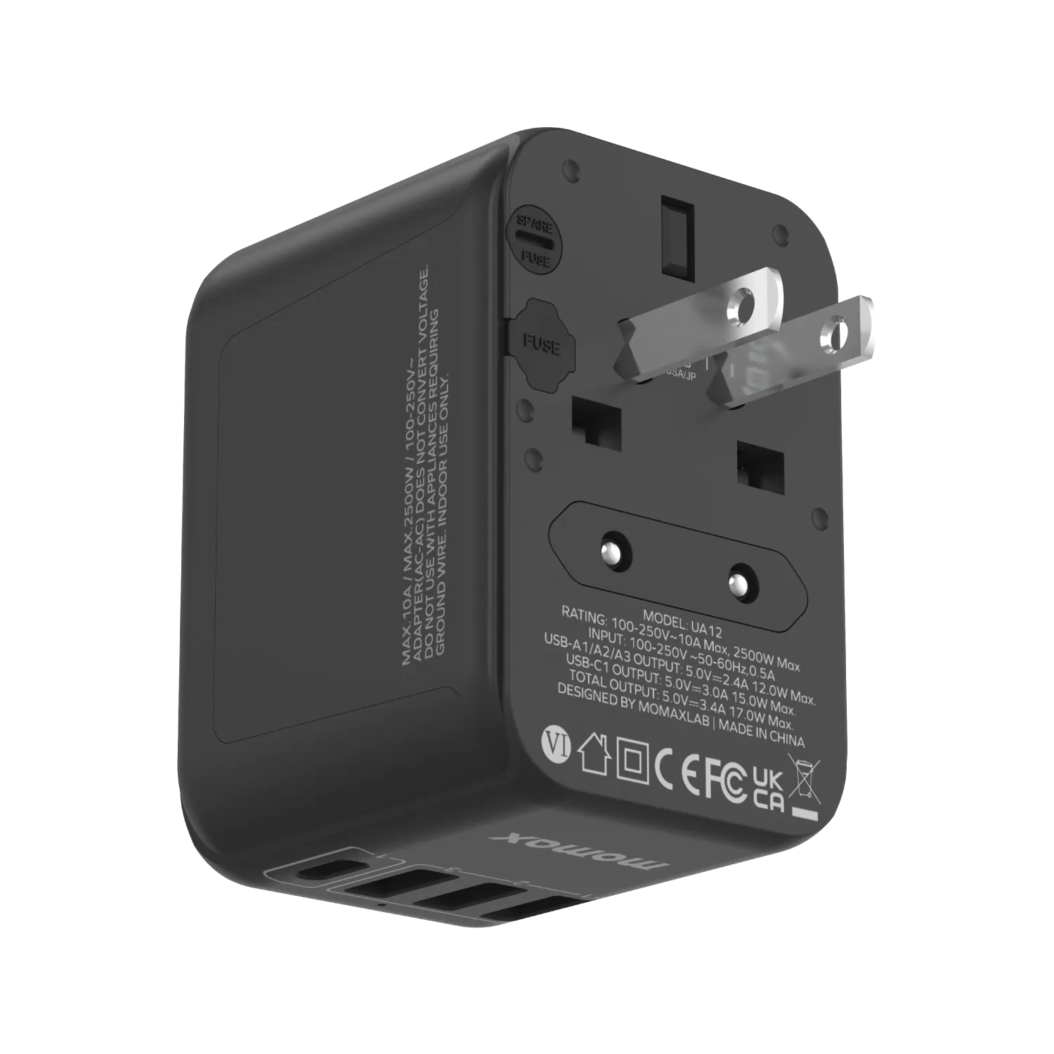 MOMAX 1-World 17W 4-Port   AC Charger Universal Travel Adapter