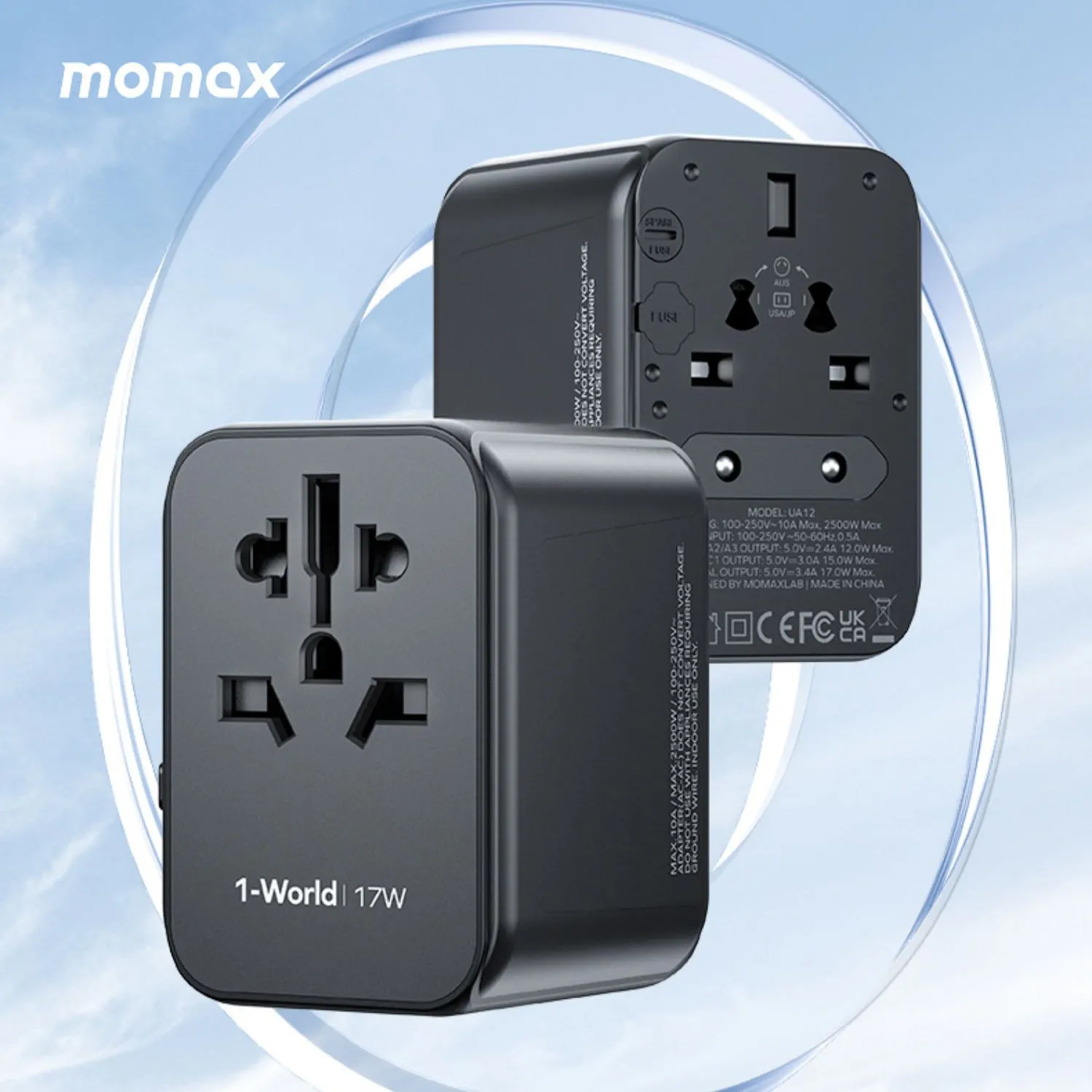 MOMAX 1-World 17W 4-Port   AC Charger Universal Travel Adapter