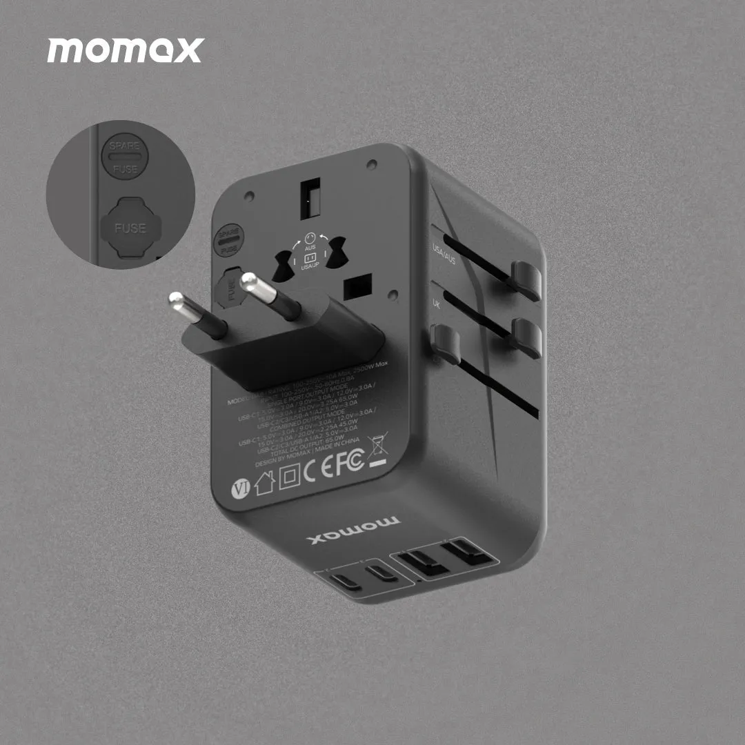 MOMAX 1-World PD 70W GaN 5-Port   AC Charger Universal Travel Adapter