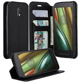 Moto G4 (4th Gen) Case | Moto G4 Plus Case, Pu Leather Magnetic Fold[Kickstand] Wallet Case with ID & Card Slots for Motorola G4/G4 Plus - Black