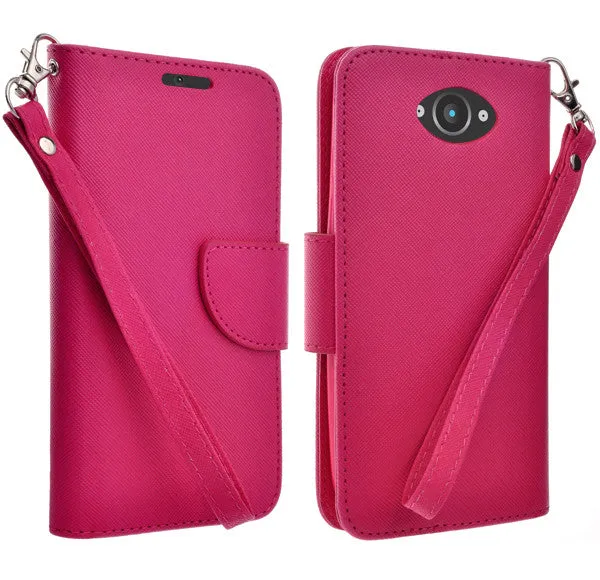 Motorola Droid Turbo | Motorola Moto Maxx | Motorola XT1254 Cases, Wrist Strap Magnetic Fold[Kickstand] Pu Leather Wallet Case with ID & Credit Card Slots for Motorola Droid Turbo | Motorola Moto Maxx | Motorola XT1254 - Hot Pink