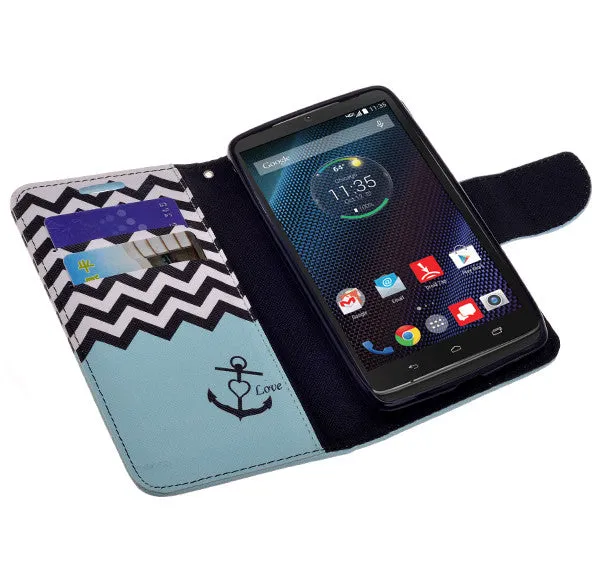 Motorola Droid Turbo | Motorola Moto Maxx | Motorola XT1254 Cases, Wrist Strap Magnetic Fold[Kickstand] Pu Leather Wallet Case with ID & Credit Card Slots for Motorola Droid Turbo | Motorola Moto Maxx | Motorola XT1254  - Teal Anchor