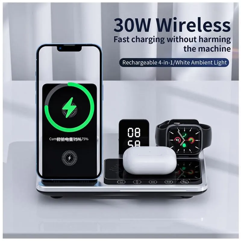 Multifunctional 4 In 1 Wireless Charging Station With Digital Display -R11