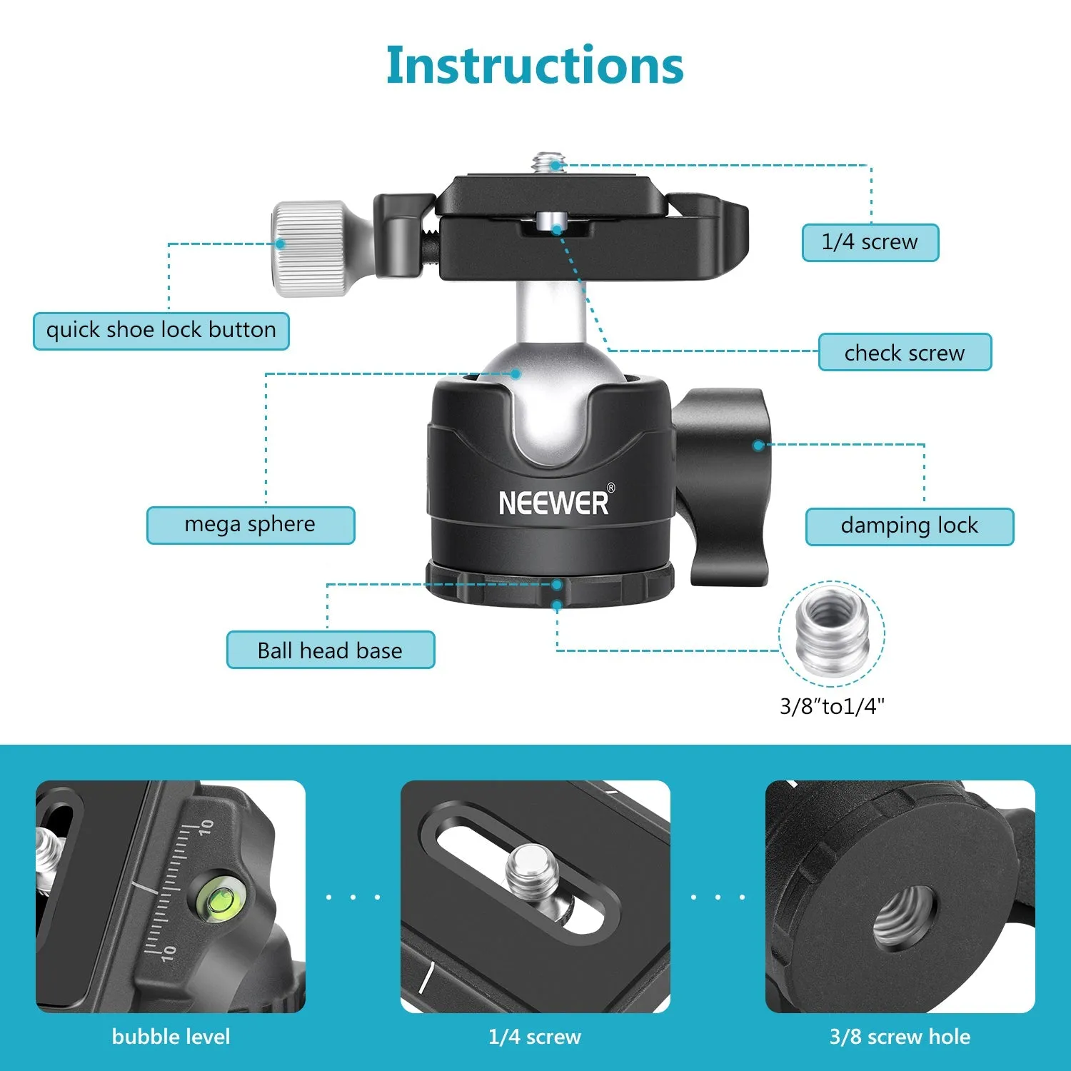 NEEWER LO28 28MM Low Profile Tripod Ball Head