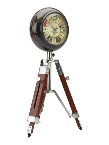 New Handmade Wooden Table Clock with Adjustable Tripod Stand Heavy Quality (Brown), Tripod 5 inch Clock for Office & Home Decor