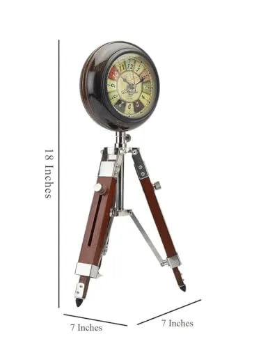 New Handmade Wooden Table Clock with Adjustable Tripod Stand Heavy Quality (Brown), Tripod 5 inch Clock for Office & Home Decor