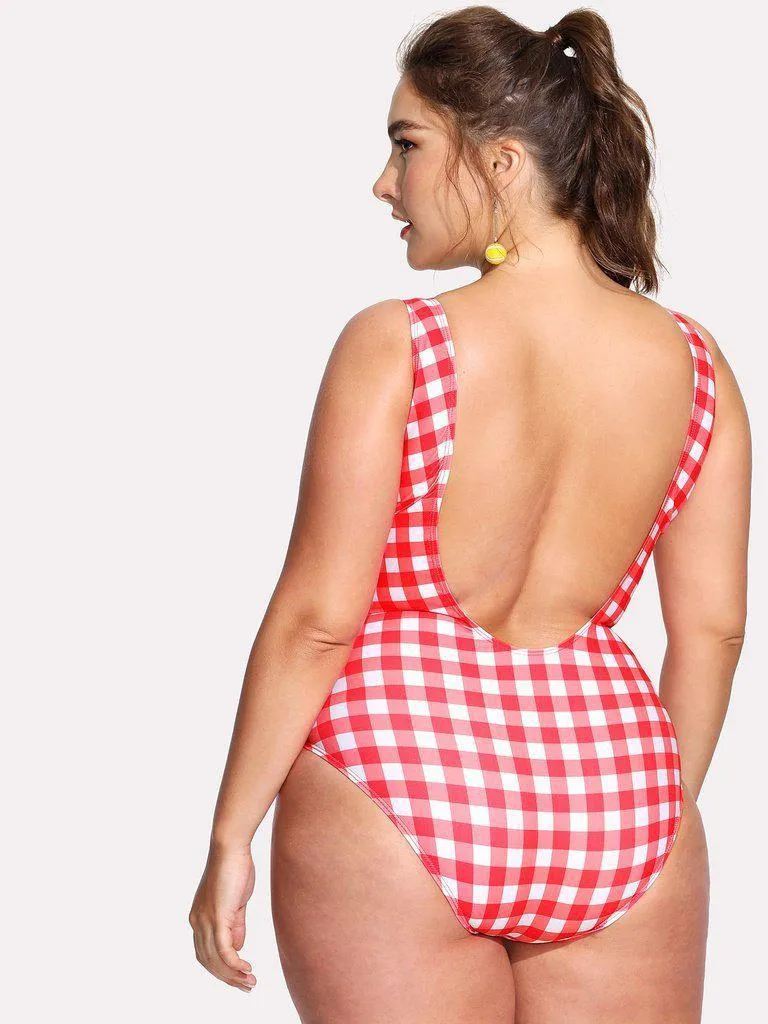 Open Back Grid Swimsuit