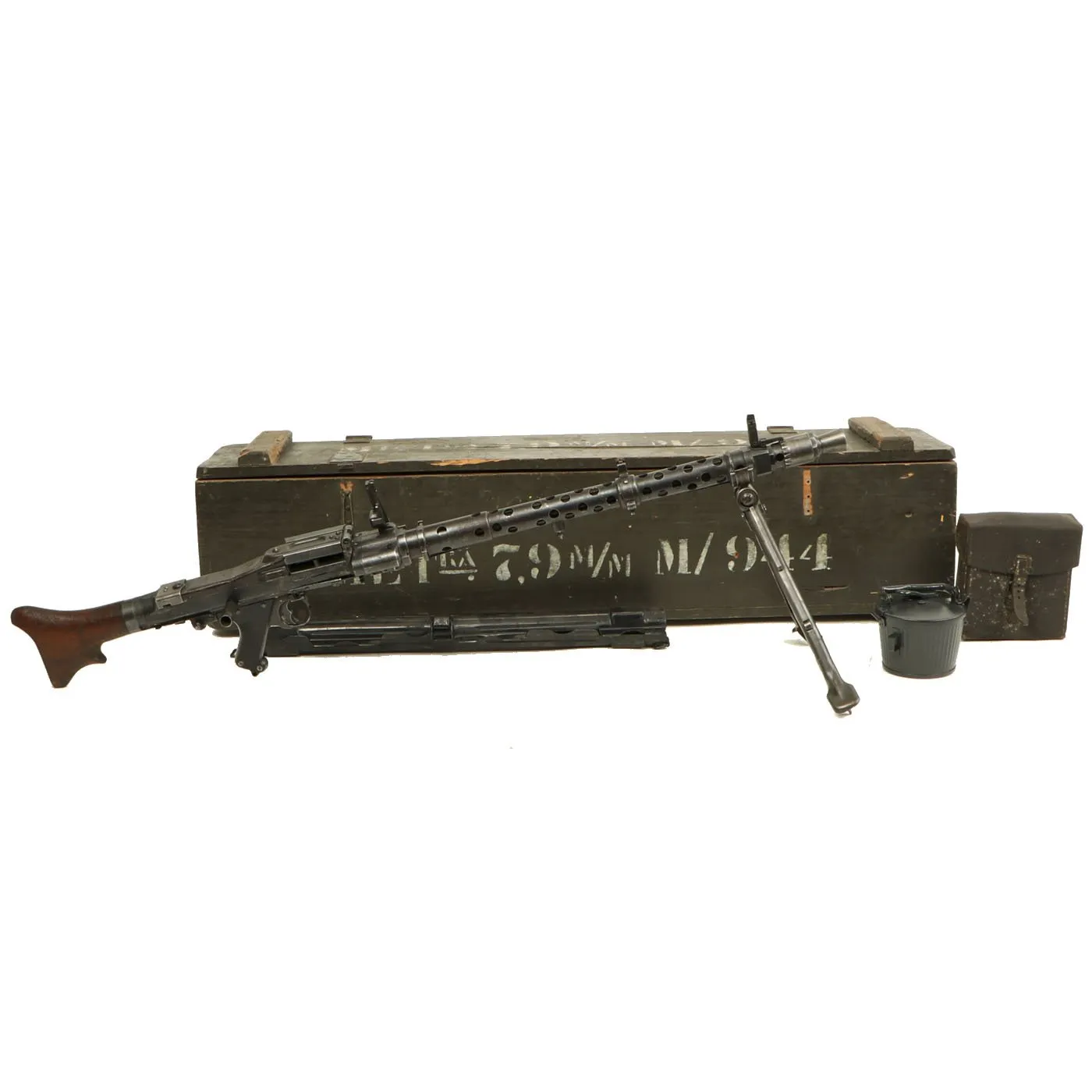 Original German WWII MG 34 Display Machine Gun marked dot 1943 in Transit Chest with Accessories