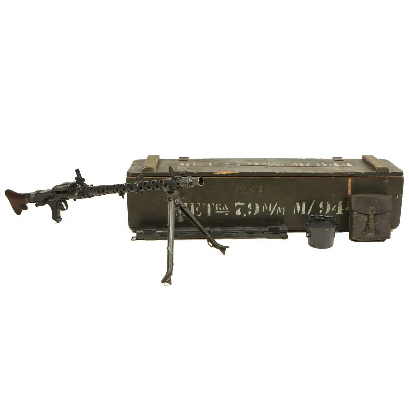 Original German WWII MG 34 Display Machine Gun marked dot 1943 in Transit Chest with Accessories