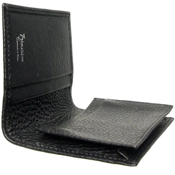 Pebbled Calf Leather Card Wallet Black