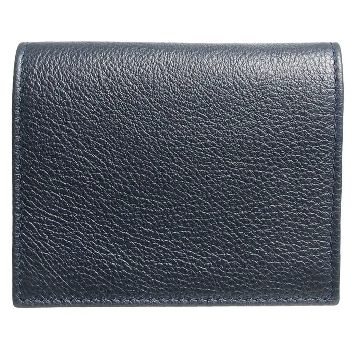 Pebbled Calf Leather Card Wallet Blue