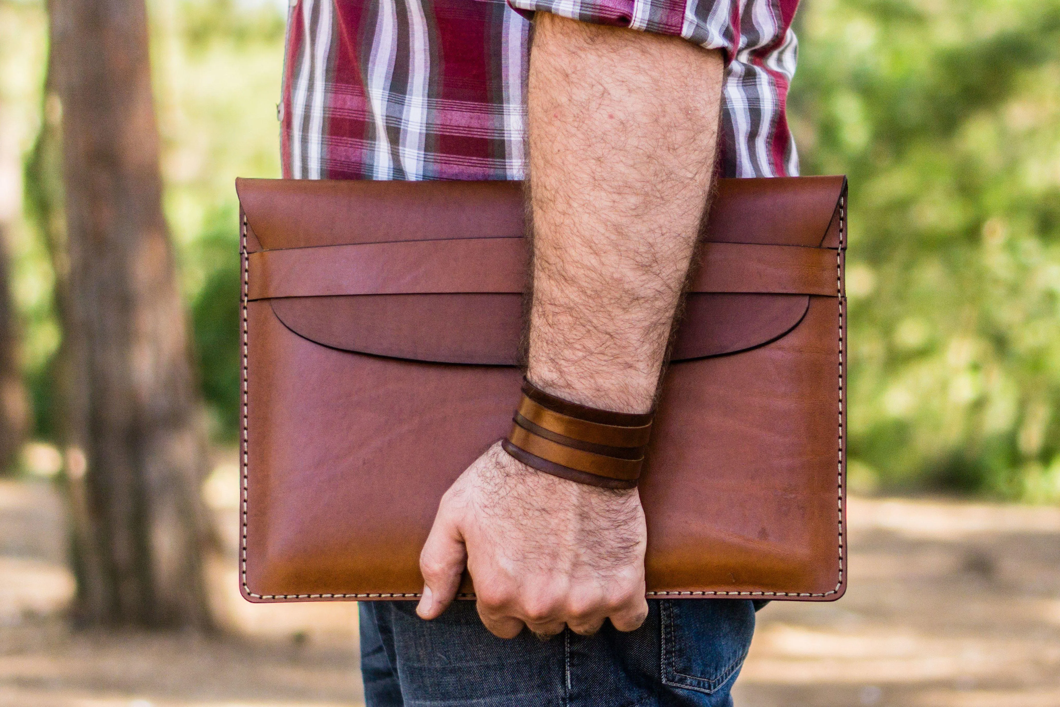 Personalized Leather MacBook Sleeves - Brown