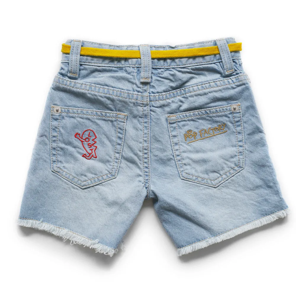 pop factory denim patch cut off shorts