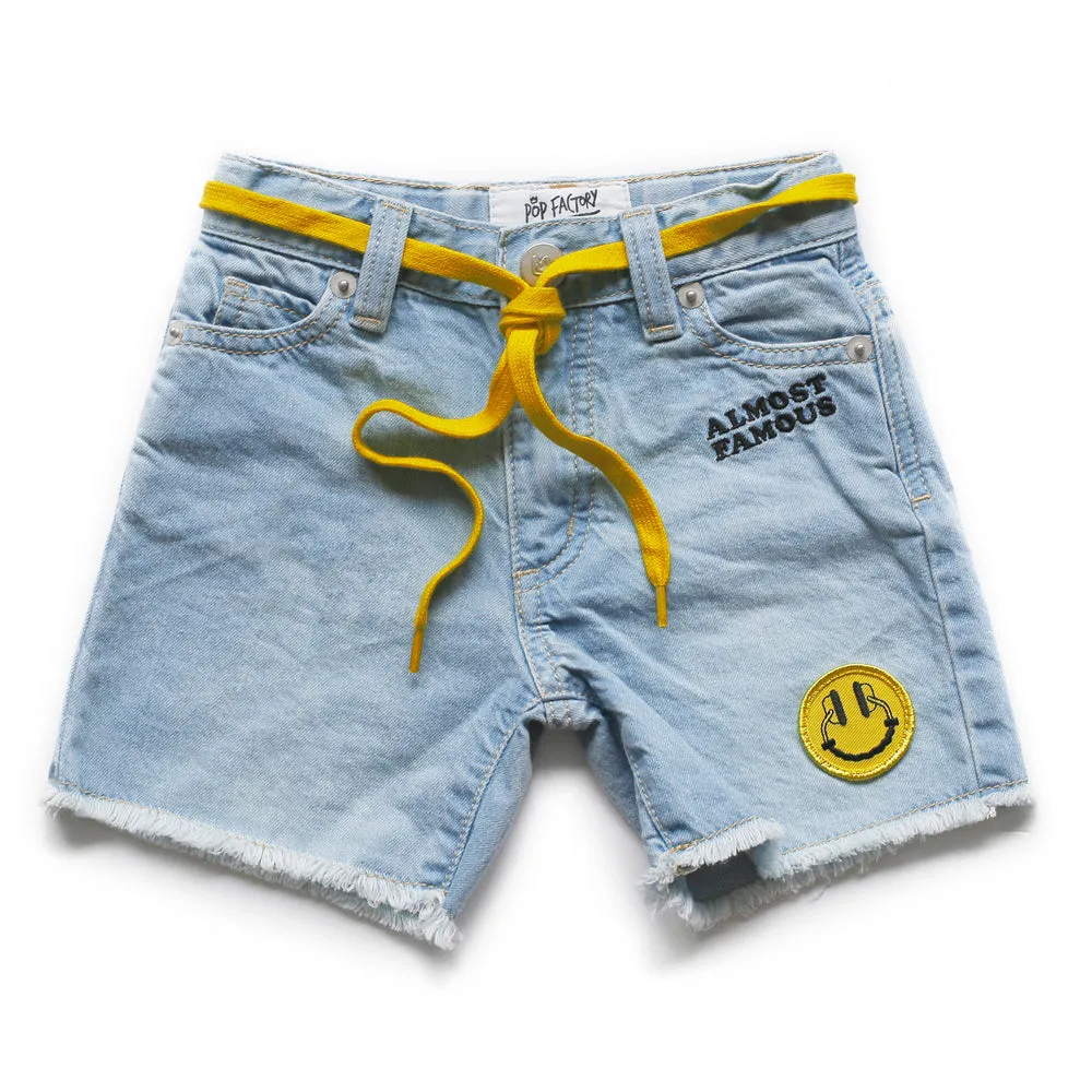 pop factory denim patch cut off shorts